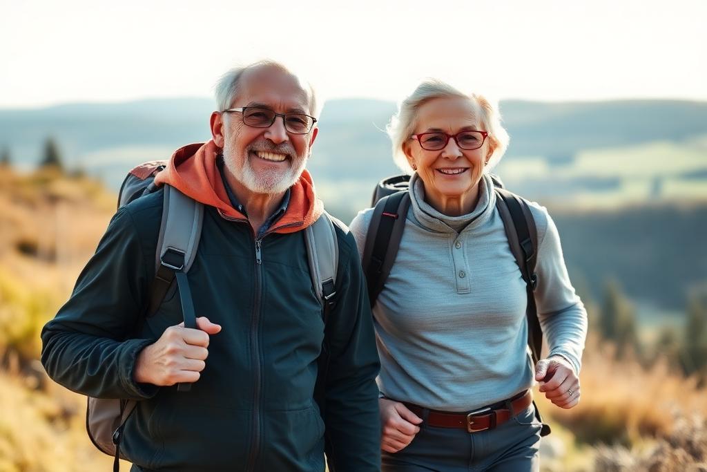 Active Danish couple walking outdoors after using a joint heat relief cream